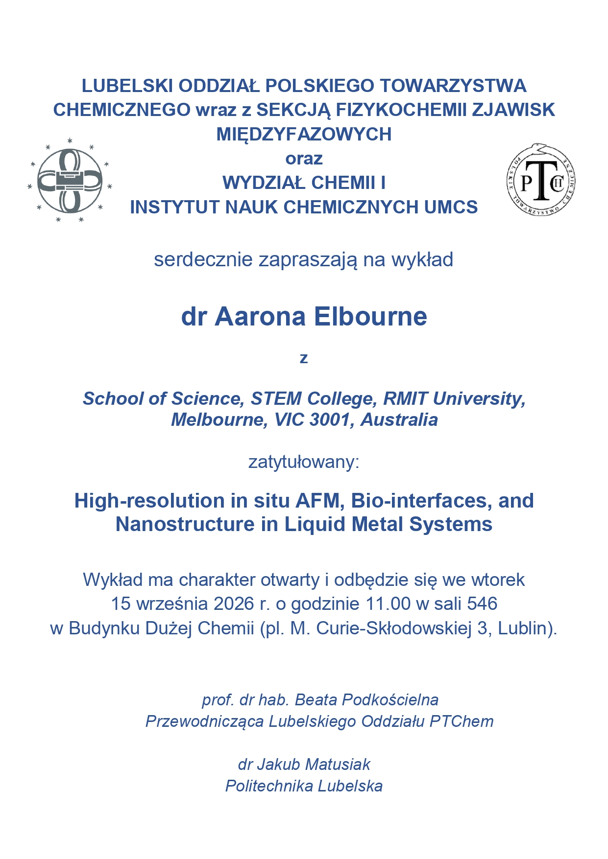 Wykład dr Aarona Elbourne z Royal Melbourne Institute of Technology
